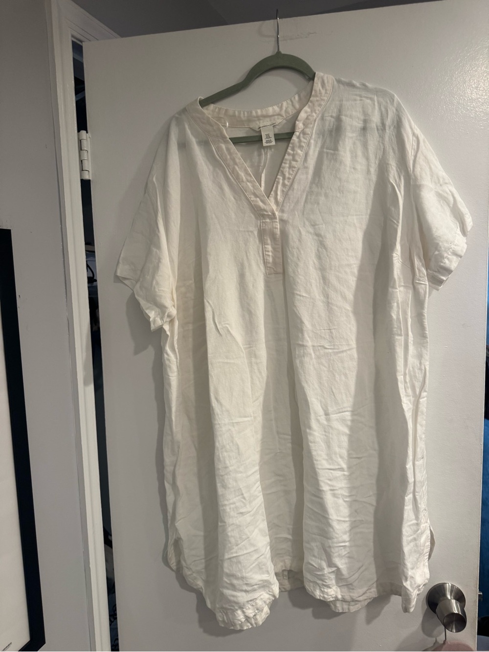 H&M White Linen Blend Tunic Dress XL Beach Cover Up Summer Shift Dress